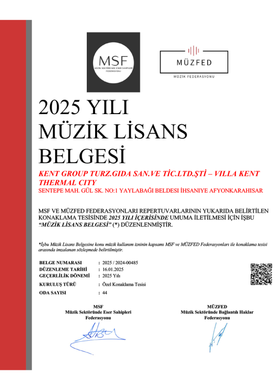 VillaKent Gazlıgöl - 2025 Yılı Müzik Lisans Belgesi