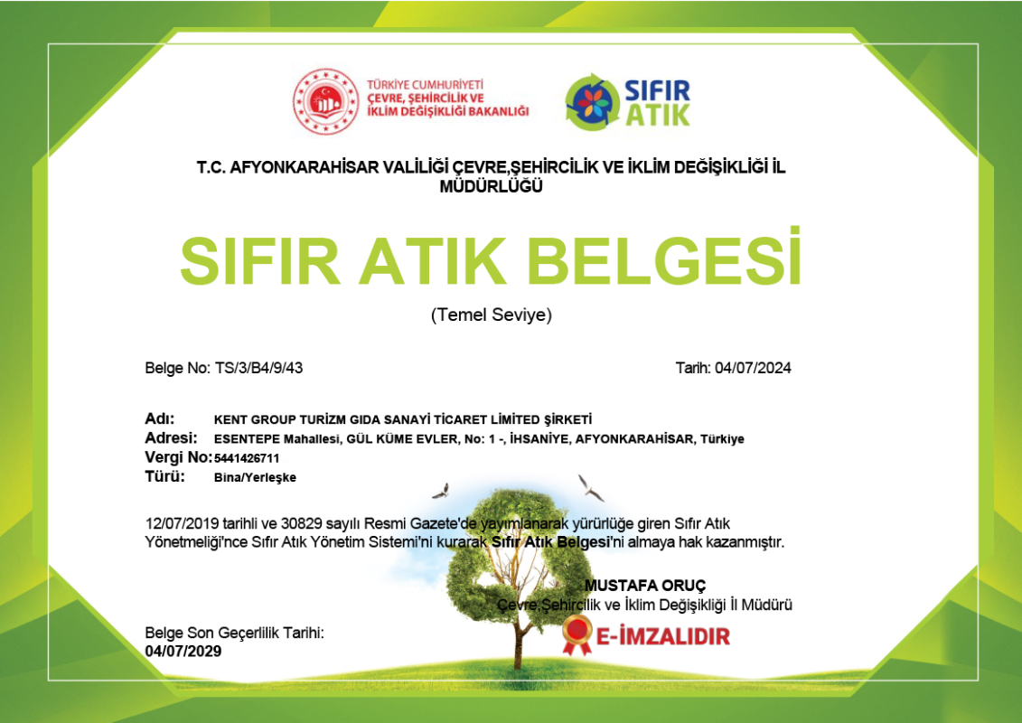 VillaKent Gazlıgöl - Sıfır Atık Belgesi