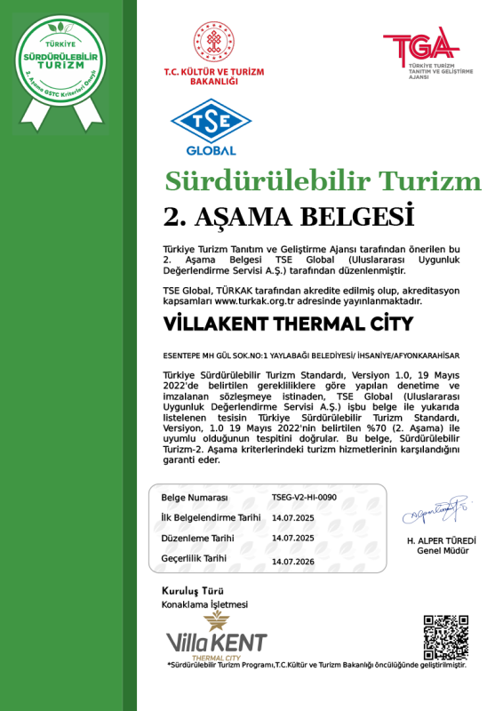 VillaKent Gazlıgöl - Sürdürülebilir Turizm 2. Aşama Belgesi