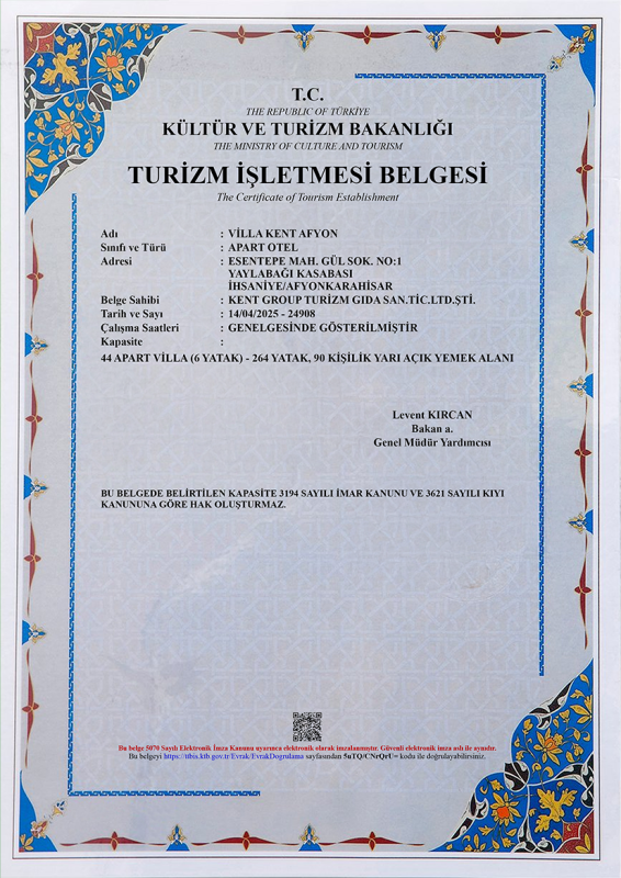 VillaKent Gazlıgöl - Turizm İşletme Belgesi
